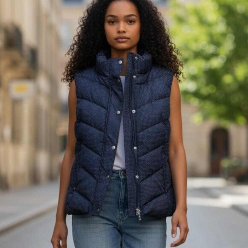 The Gap Winter Warmth Quilted Vest Women’s LARGE Outerwear Blue Full Zip Front - Picture 7 of 13